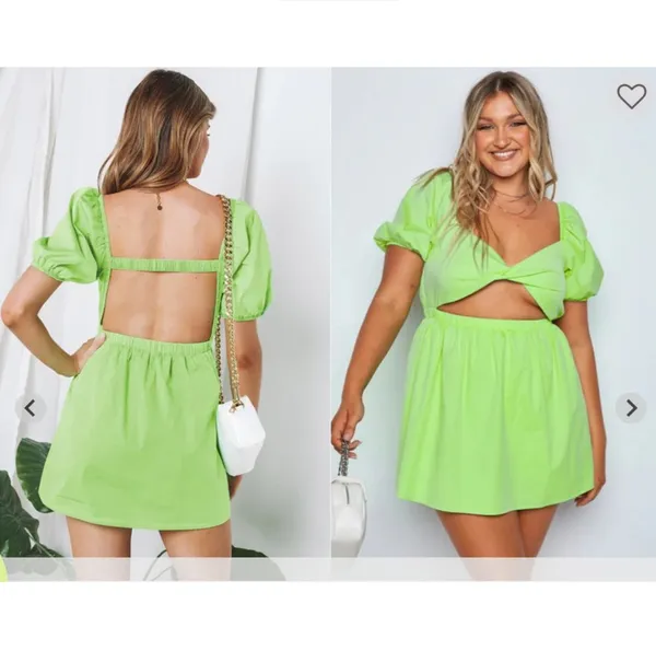 Beginning Boutique Cannes Green Puff Spring Mini Dress - Image 3