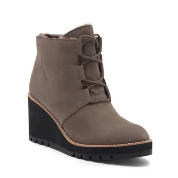 Eileen Fisher Alpine Ankle Bootie Lace Graphite Shearling Leather Size 8.5, NWOT - Image 2