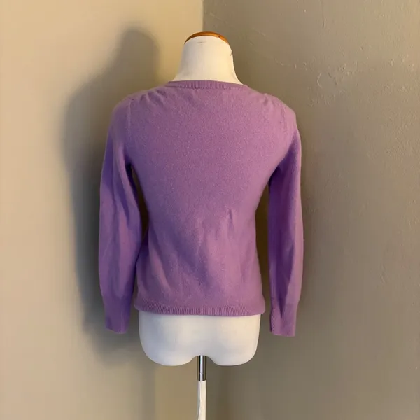 100% Cashmere Alex Marie Sweater Medium Purple V-Neck Long Sleeve Pullover - Image 3