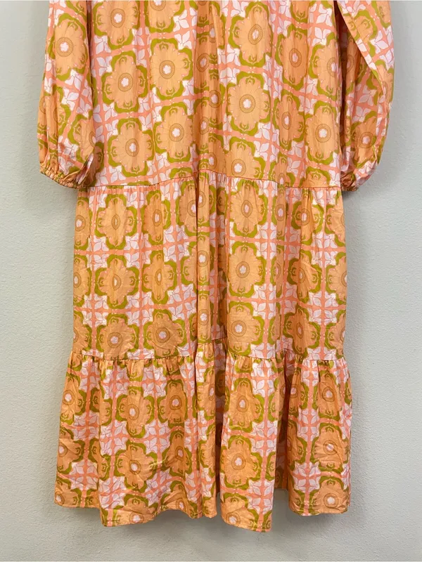 Ivy City Co Imogen Dress Orange Pink Floral Tie Neck Long Sleeve Maxi‎ Size XS - Image 4