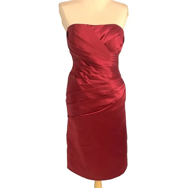 Glam Strapless Red Satin Pleated Cocktail Dress Corset Back M Hoco Bridesmaid - Image 2