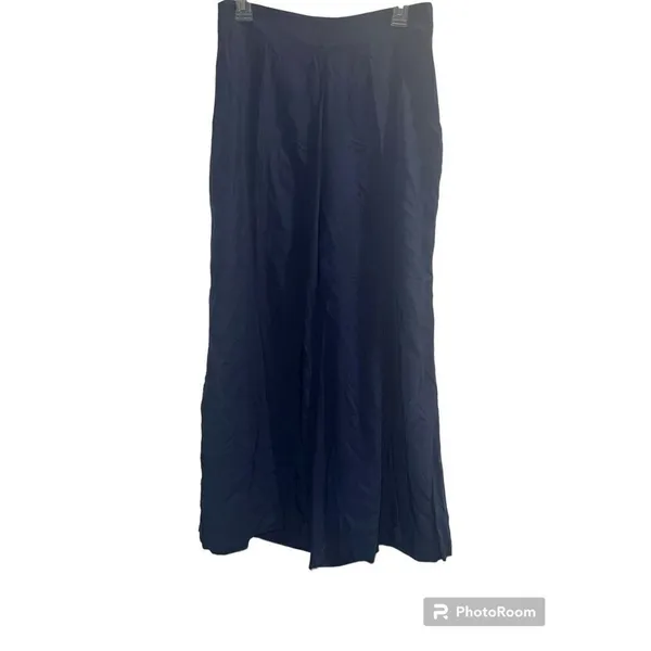 Anthropologie ✨Maeve Canna Culotte Wide Leg Crop Sz 8 Pants Dark Blue Rayon Side Zipper✨ - Image 4