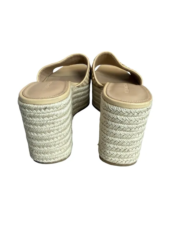 Veronica Beard Cream Woven Raffia Espadrille Wedge Sandals Slide Size 7 Women's - Image 9