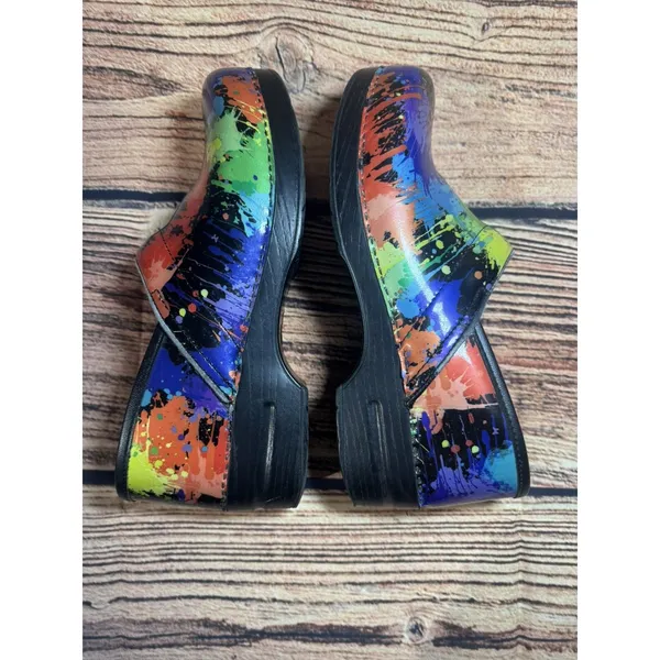 Dansko Paint Splatter Patent Leather Professional Stapled Clogs Shoes 11 - Image 7