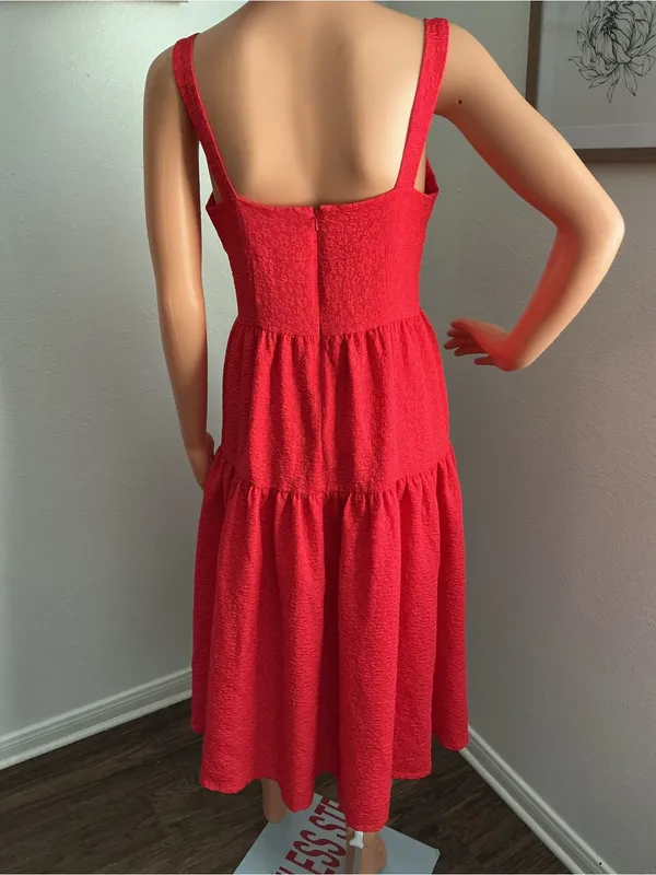 Chelsea28 Red Textured Tiered Midi Dress Size S - Image 13