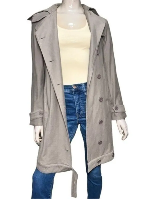 Harlow Vintage Y2K Women’s Size XS Tan Nude Beige Cotton Trench Coat Jacket - Image 3