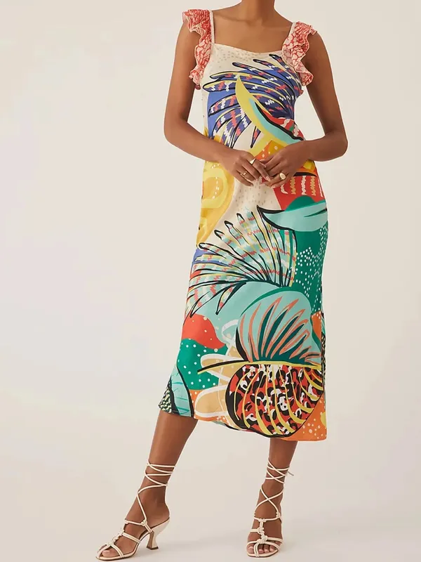 NWT Anthropologie Conditions Apply Ruffled Abstract Maxi Dress XS Retail $170.00 - Image 2