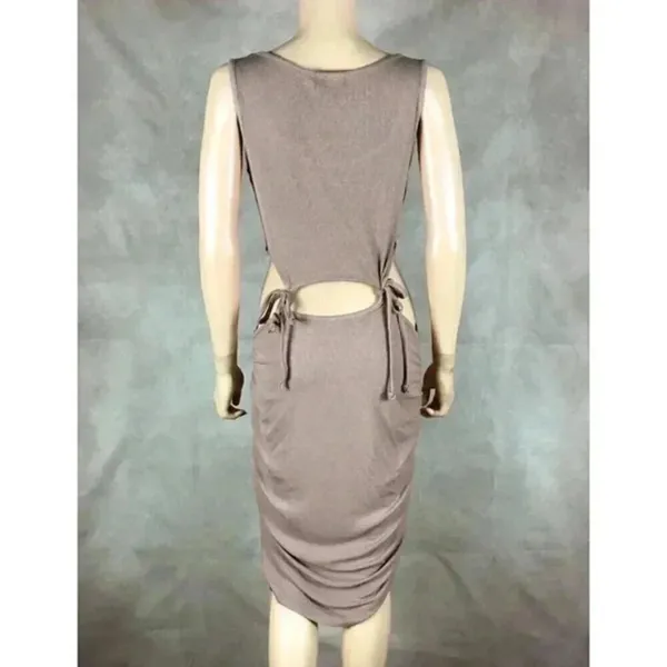 Taupe Cut Out Waist Midi Dress Size Large - Image 14