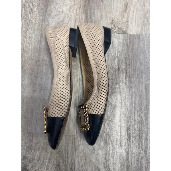 Stuart Weitzman Pan Nappa Chainolo flats Women Beige Black Gold Size‎ 8.5 - Image 4