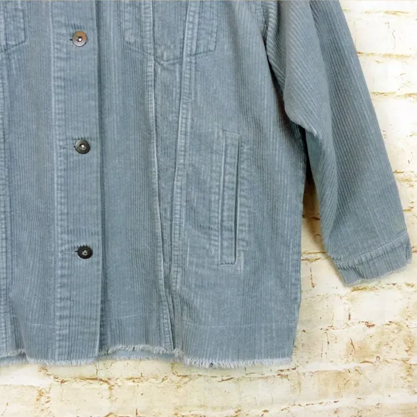 Zara Oversized Corduroy Trucker Jacket Womens XS Baby Blue Raw Hem Gorpcore 90s - Image 10