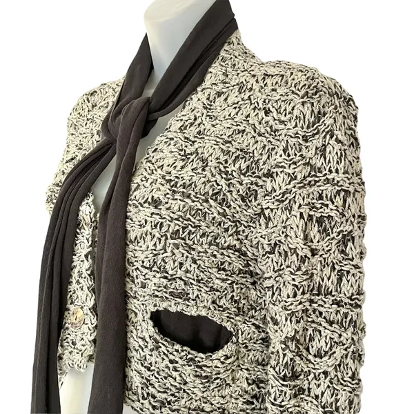 NWT Sarah Pacini Marled Avant Garde Open Knit Cropped Cardigan w/ Attached Scarf - Image 9