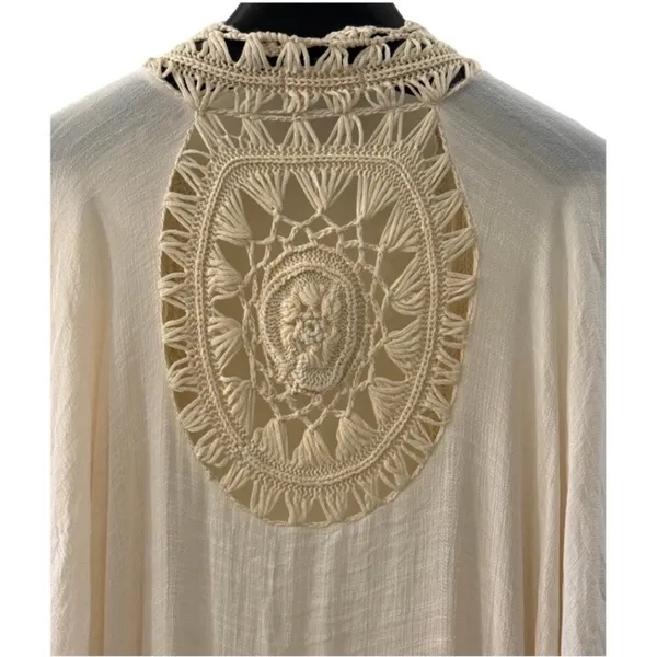 Altar’d State Cream Crochet Trim Midi Boho Festival‎ Kimono Kaftan XS Coverup - Image 8