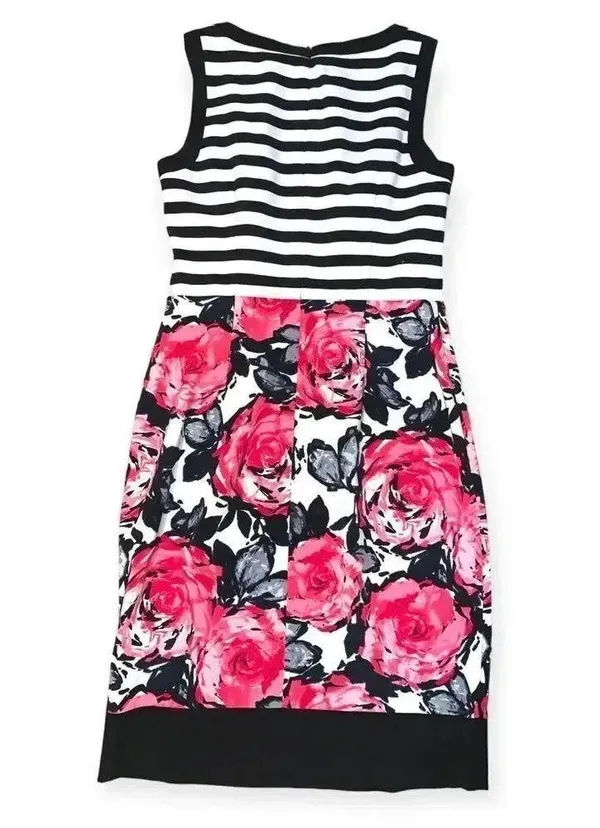 London Times Dress 6 Black White Pink Sleeveless Spring/Summer - Image 4