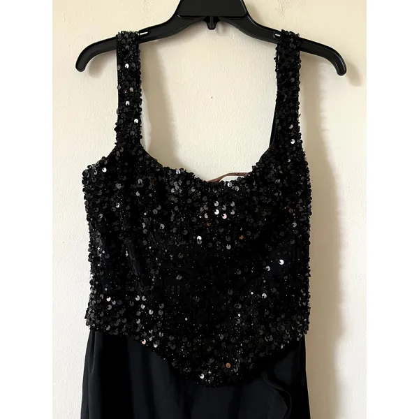 Oh Polly Robina Embellished Ruffle-Trim Corset Gown Maxi Dress in Black size 8 - Image 4