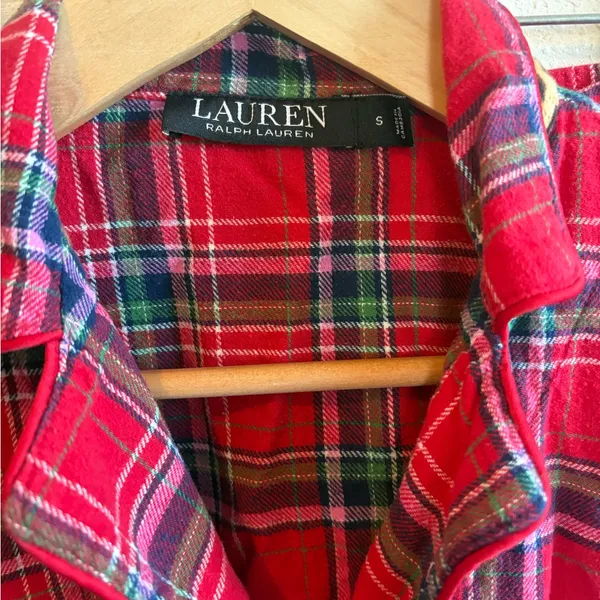 Ralph Lauren Red Green Plaid Flannel Pajama Set Size Small - Image 5