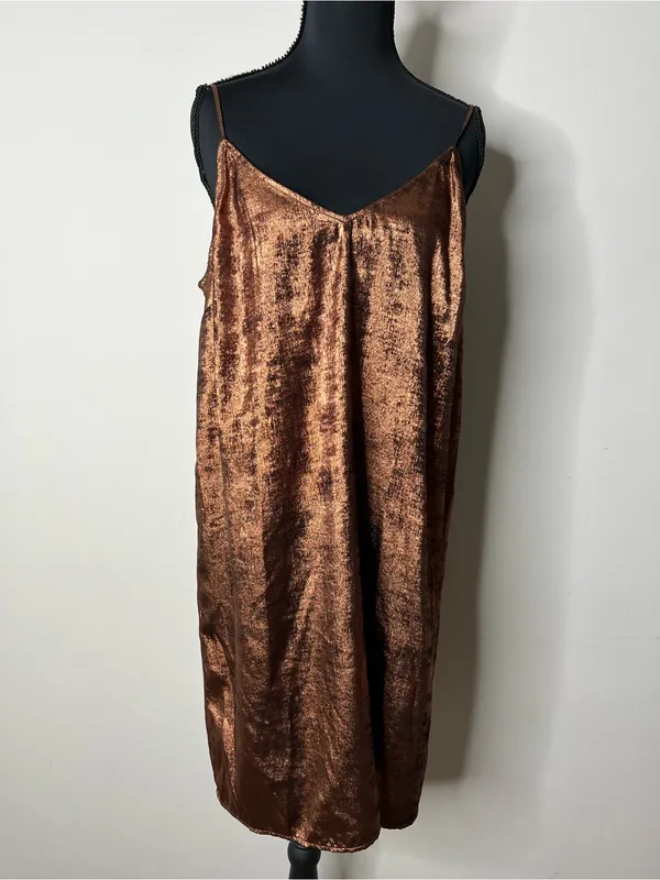 A New Day Metallic Copper Slip Dress Size Large Liquid Gold Party Shimmer - Image 2