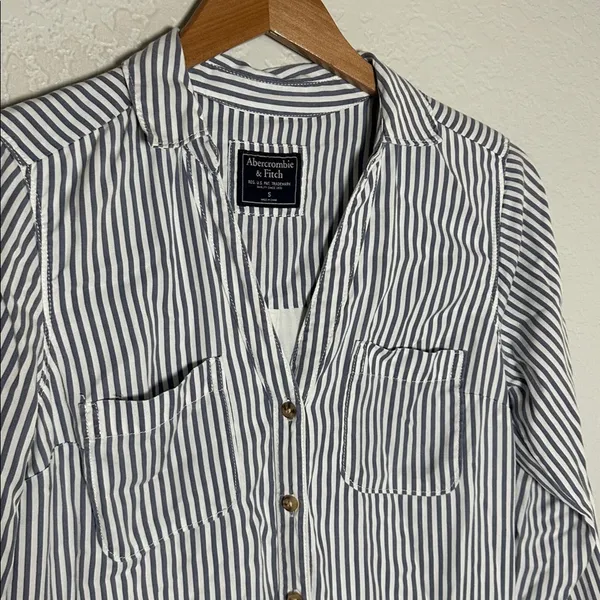 Abercrombie & Fitch Blue White Stripe Shirt Dress Pockets Preppy Beach Old Money - Image 3