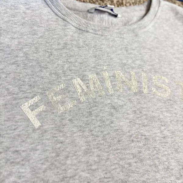 Rebecca Minkoff Sweatshirt Womens Feminista Graphic Gray L Pullover Fleece‎ - Image 7