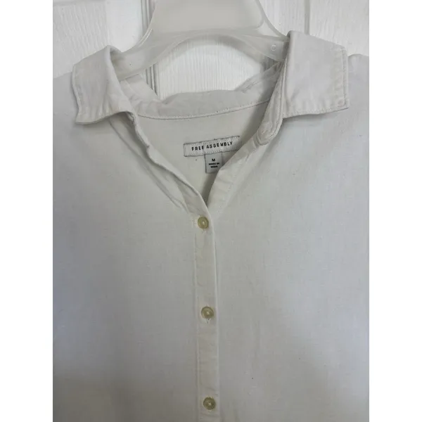 Free Assembly Linen Blend White Button Front Short Sleeve Top M Minimalist Boxy - Image 6