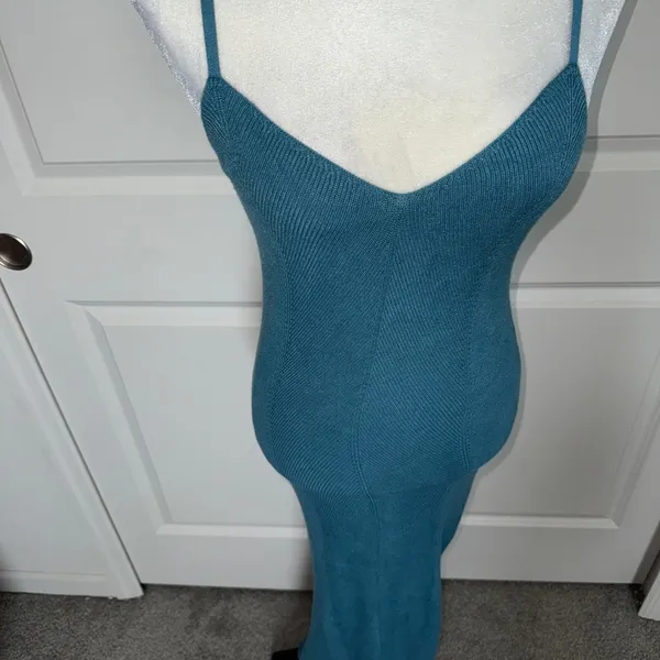 Teal Knit Spaghetti Strap Dress Blue Size M - Image 3