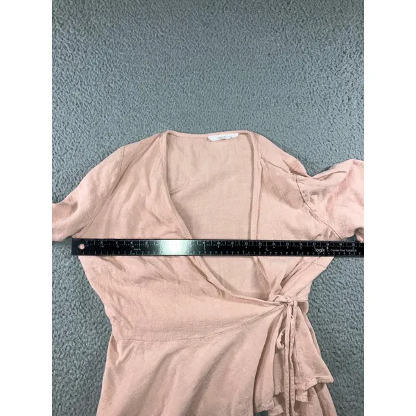 American Threads Wrap Top Peplum Women Large Pink Minimalist Side Tie Cotton - Image 10