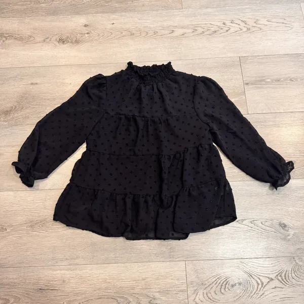 Monteau Top Womens XS‎ Black 3/4 Sleeve Swiss Dot Semi Sheer Blouse - Image 3