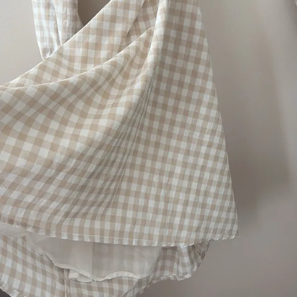 Petal & Pup‎ Beige Cut Out Gingham Dress 100% Cotton Mini Puff Sleeves Size 4 - Image 6