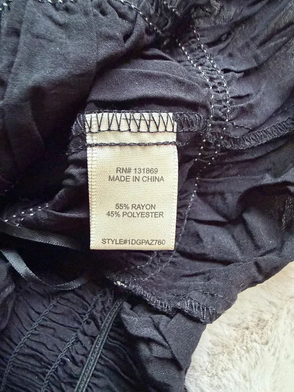 Black Tie-Shoulder Ruffle Crop Top with Cream Trim - Image 4