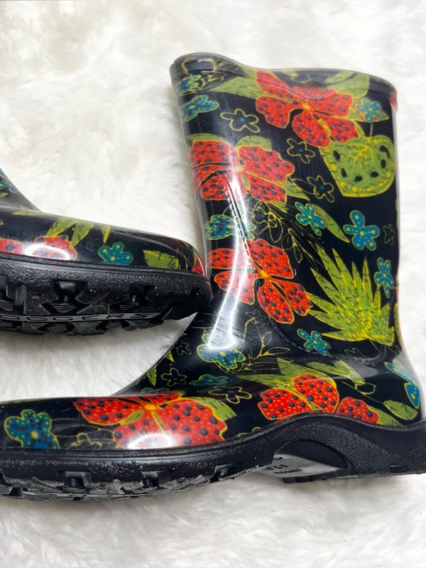 SLOGGERS Black Red & Green Floral Rain & Garden Waterproof Ankle Boots Size 9 - Image 3