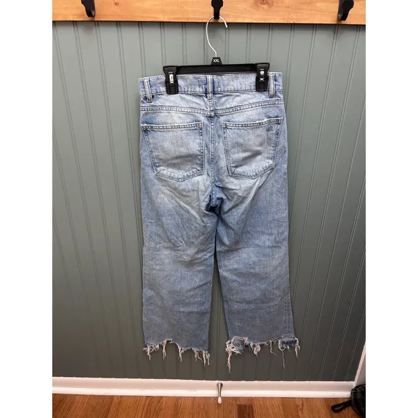 DL1961 Hepburn Wide Leg High Rise Jeans Light Wash Distressed Raw Hem‎ Size 25 - Image 5