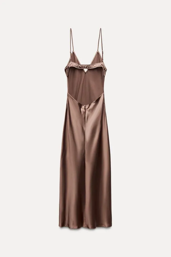 Zara dress midi maxi satin wedding lingerie chocolate brown party cocktail - Image 14