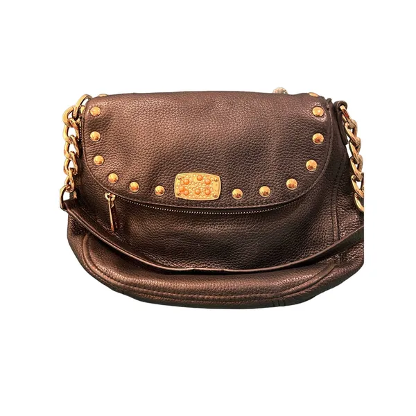 Michael Kors black Leather Studded Shoulder Bag w/partial chain strap - Image 5