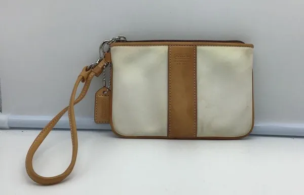 COACH white canvas w/brown trim wristlet - Image 3