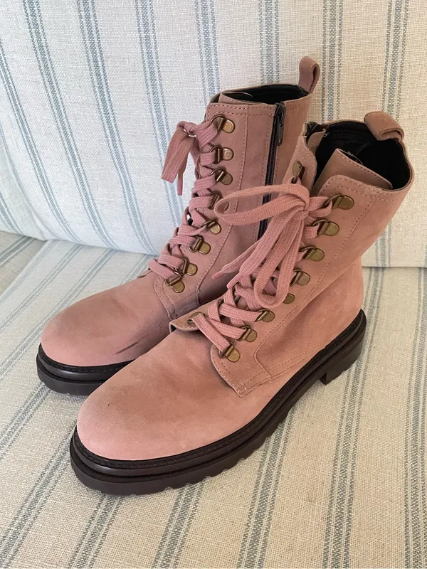 Anthropologie Shane Suede Leather Lace-Up Combat Boots Pink EU 39 / US 8-8.5 - Image 2