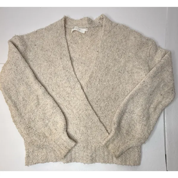 ASTR Cream Long Sleeve‎ Fuzzy Boucle Wool Blend Faux Wrap Sweater Boho Size XL - Image 10