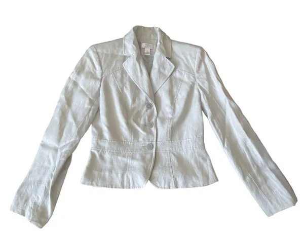 Loft ANN TAYLOR Blazer Khaki Light gray Size 4 Silk Linen Business Formal - Image 5