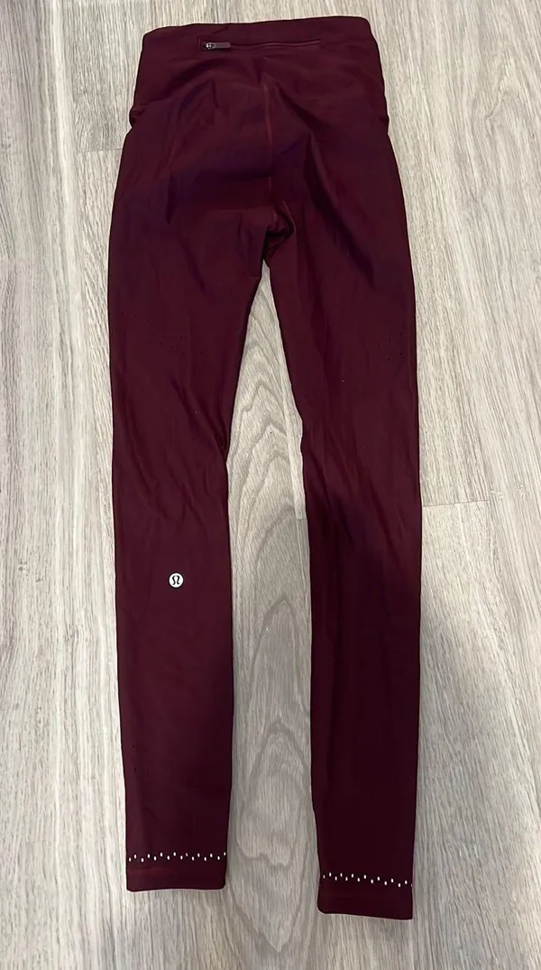 Lululemon Maroon/Plum/Burgundy Leggings with Cut Outs - Image 2