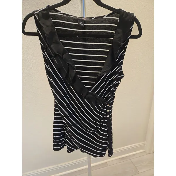 White House Black Market Top Small Womens S Striped Ruffle Wrap Sleeveless Y2K - Image 2