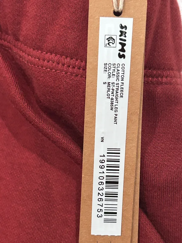 Skims Cotton Fleece Classic Straight Leg Pant Merlot Small new with tags - Image 10