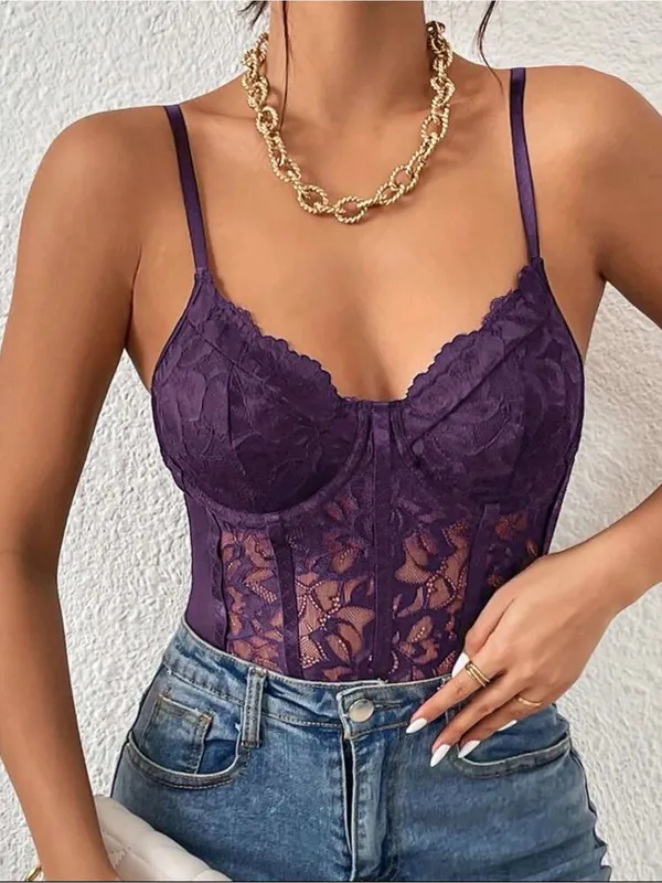 Purple Lace Bodysuit NWOT Size L - Image 3