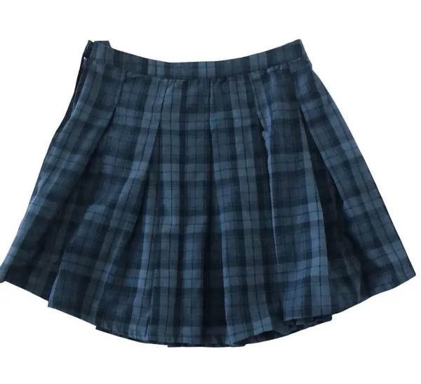 Hot Topic Black & Grey Plaid Buckle Asymmetrical Pleated Skirt size large - Image 7