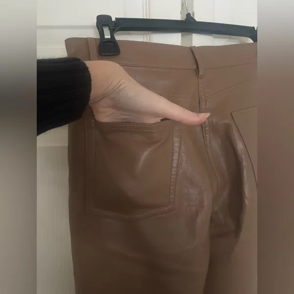 Aritzia Wilfred Melina Pant Camel Tan Vegan Leather Pants Size 8 Straight Leg - Image 6