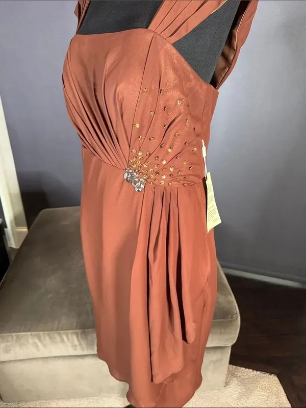 Women’s Brown Chiffon Formal Mother of the Bride Dress Draped Jacket Size 14 NWT - Image 7
