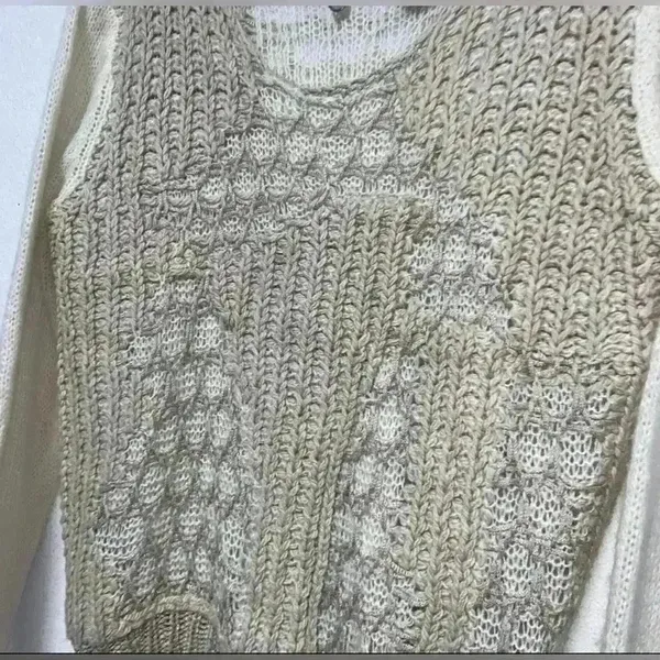 BKE Cream Tan Open Knit Wool Blend Pullover Sweater Womens Size XL - Image 6