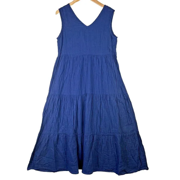 Kings Road Womens Dress Sz S Navy Blue Cotton Maxi Long Tiered‎ Sleeveless Crepe - Image 2