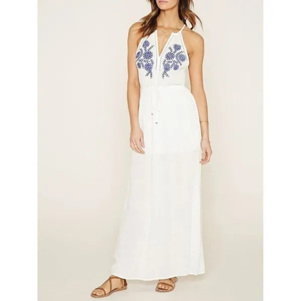Forever 21 Gauze Embroidered Maxi‎ Dress S Beach Resort Vacation European Summer - Image 2