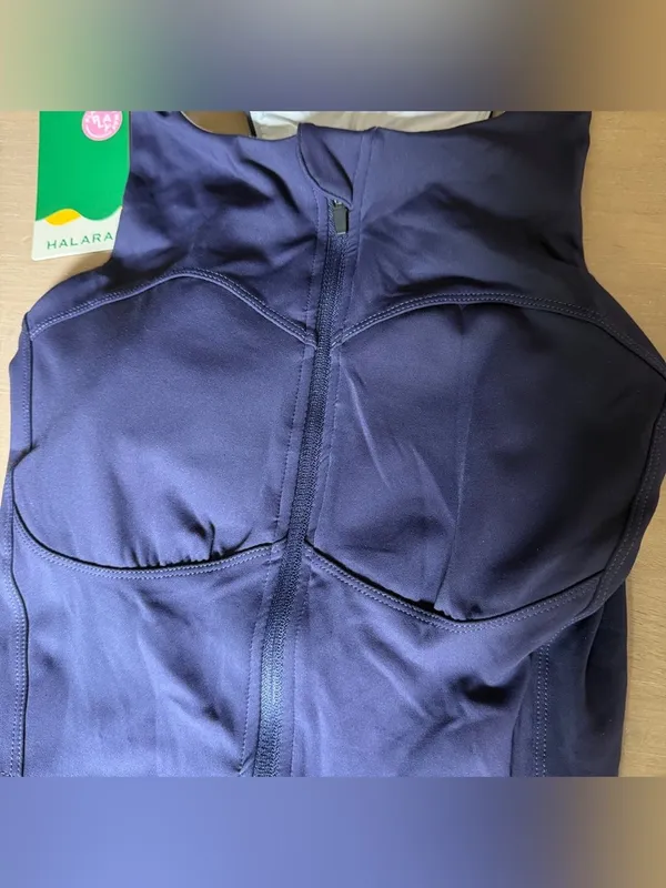 Halara NWT Navy Zip Front Longline Sports Bra Athletic Crop Top S Tenniscore - Image 3