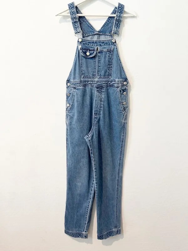 Gap Vintage Overalls Size Small Blue Rigid Denim Relaxed Straight Leg Distressed - Image 14