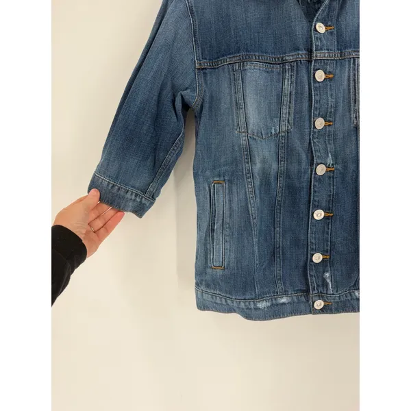 Hudson Emmet Boyfriend Jacket Women Size S Blue Distressed Denim 1/2 Sleeve 90s - Image 9