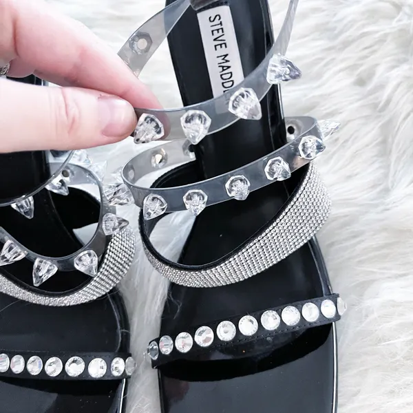 Steve Madden Lightning Rhinestone Stud Heels Black Y2K Sandals - Image 6